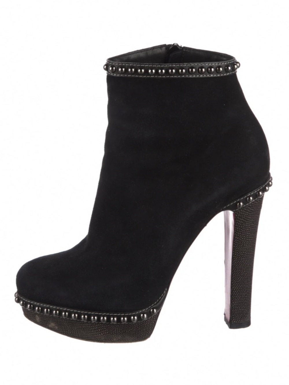 Christian Louboutin Figurina Black Suede Studded Platform High Heel Ankle Boots